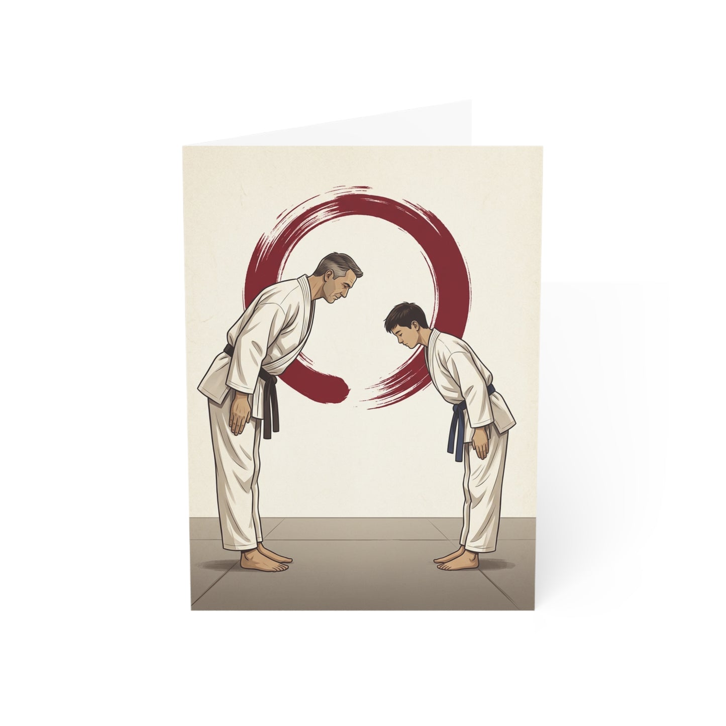 The Bow martial arts sensei thank you card - instructor and student bowing - elegant Zen enso circle design