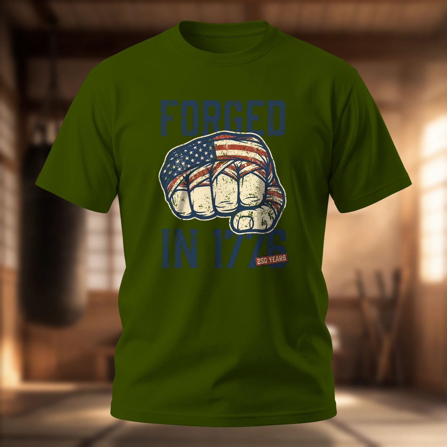 Forged in the USA T-Shirt — American Flag Fist Patriotic Tee