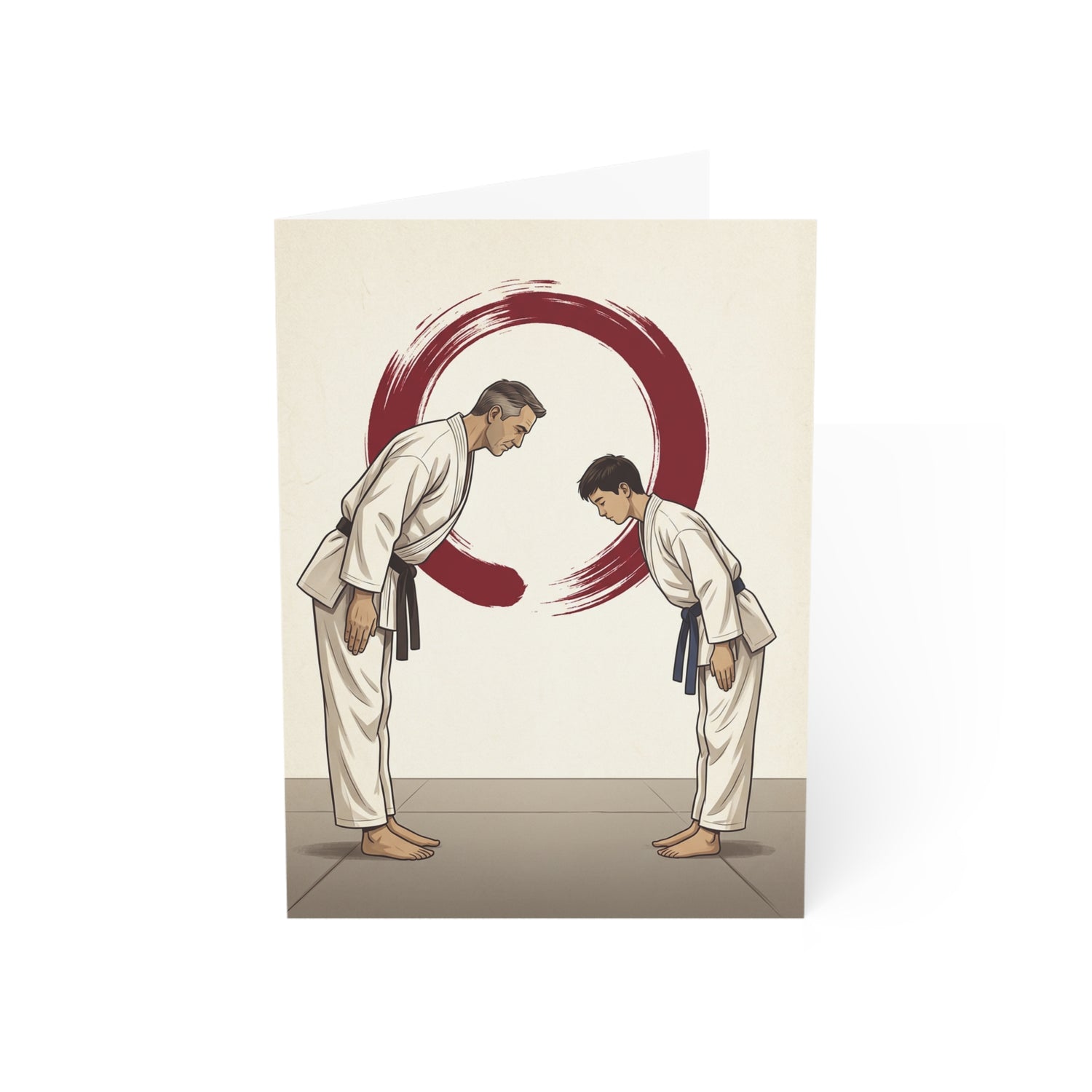 The Bow martial arts sensei thank you card - instructor and student bowing - elegant Zen enso circle design