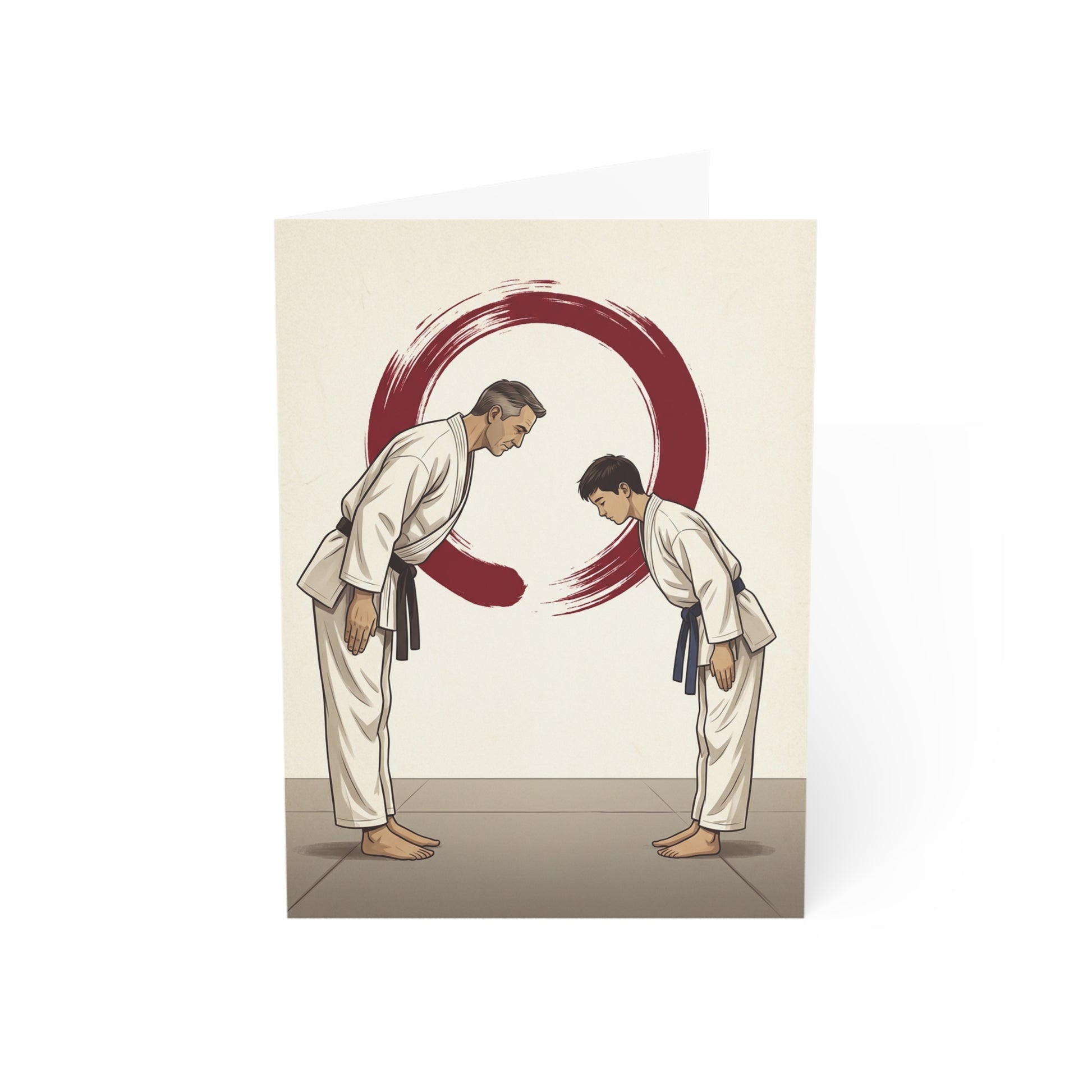 The Bow martial arts sensei thank you card - instructor and student bowing - elegant Zen enso circle design