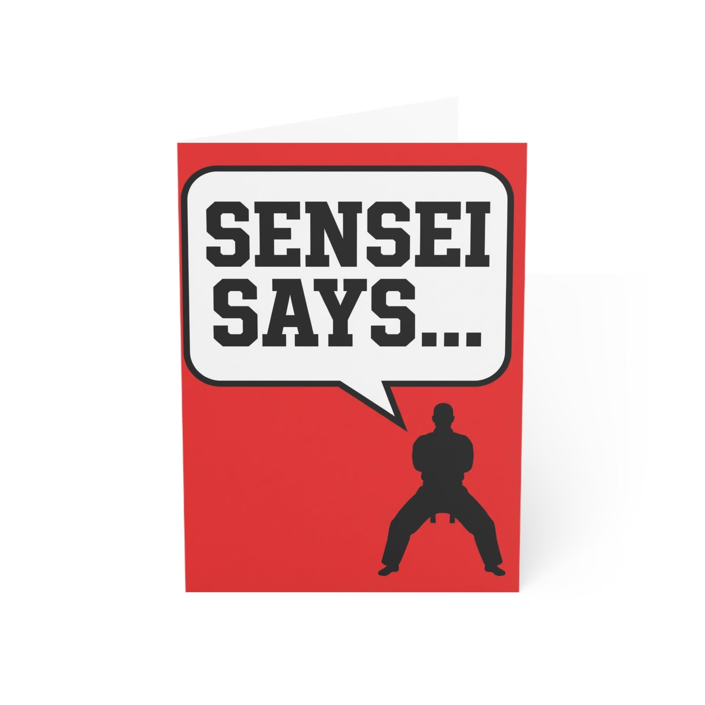 Sensei Says martial arts thank you greeting card - red speech bubble design - instructor appreciation card
