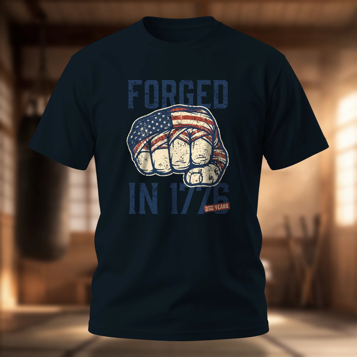 Forged in the USA T-Shirt — American Flag Fist Patriotic Tee
