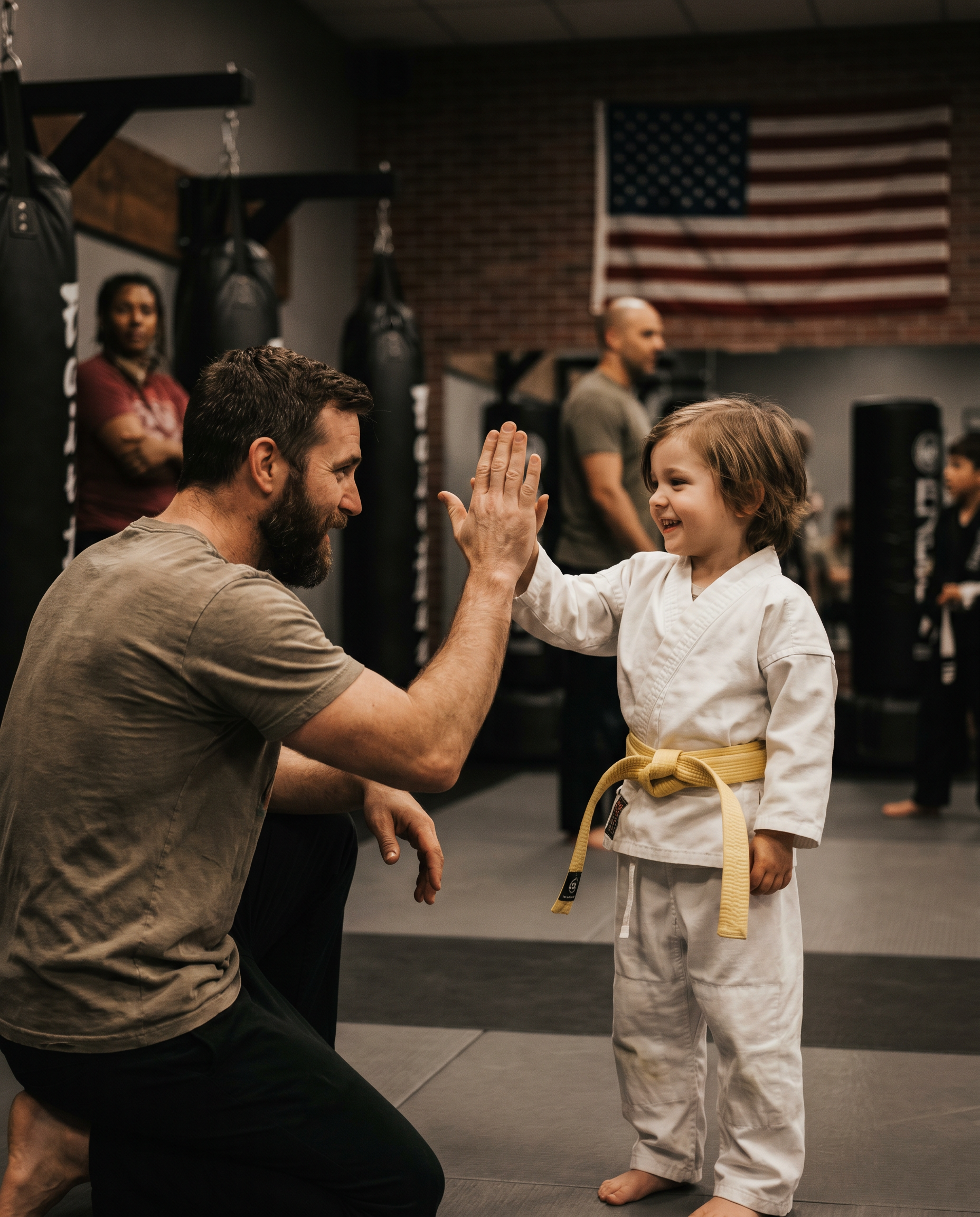 Martial Arts Parents — proud parent and child at an American dojo